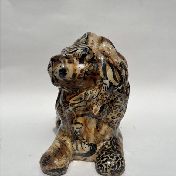 Pair Of La Vie Safari African Lion Patchwork Figurines Animal Print Decorative - Picture 3 of 11